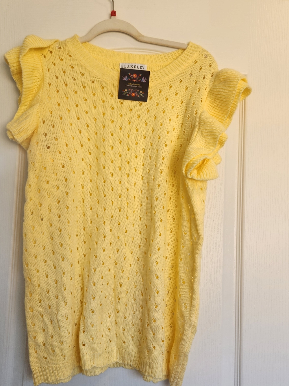 Blakeley Designs Yellow Ruffle Sleeve Knit Top L/XL BNWT